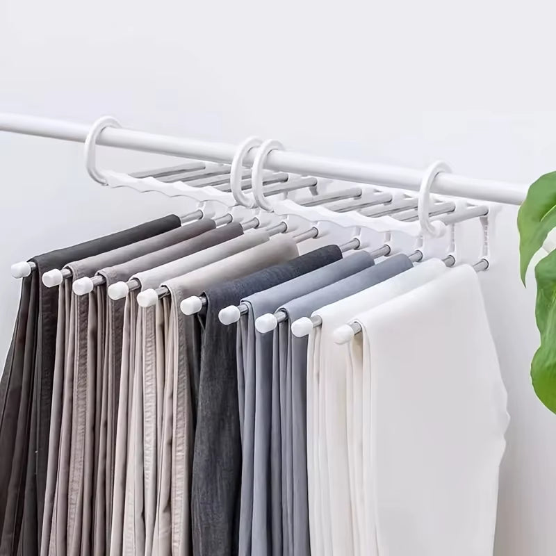 5In1 Magic Trouser Rack Hangers Stainless Steel Folding Pant Rack Tie Hanger Shelves Bedroom Closet Organizer Wardrobe Storage