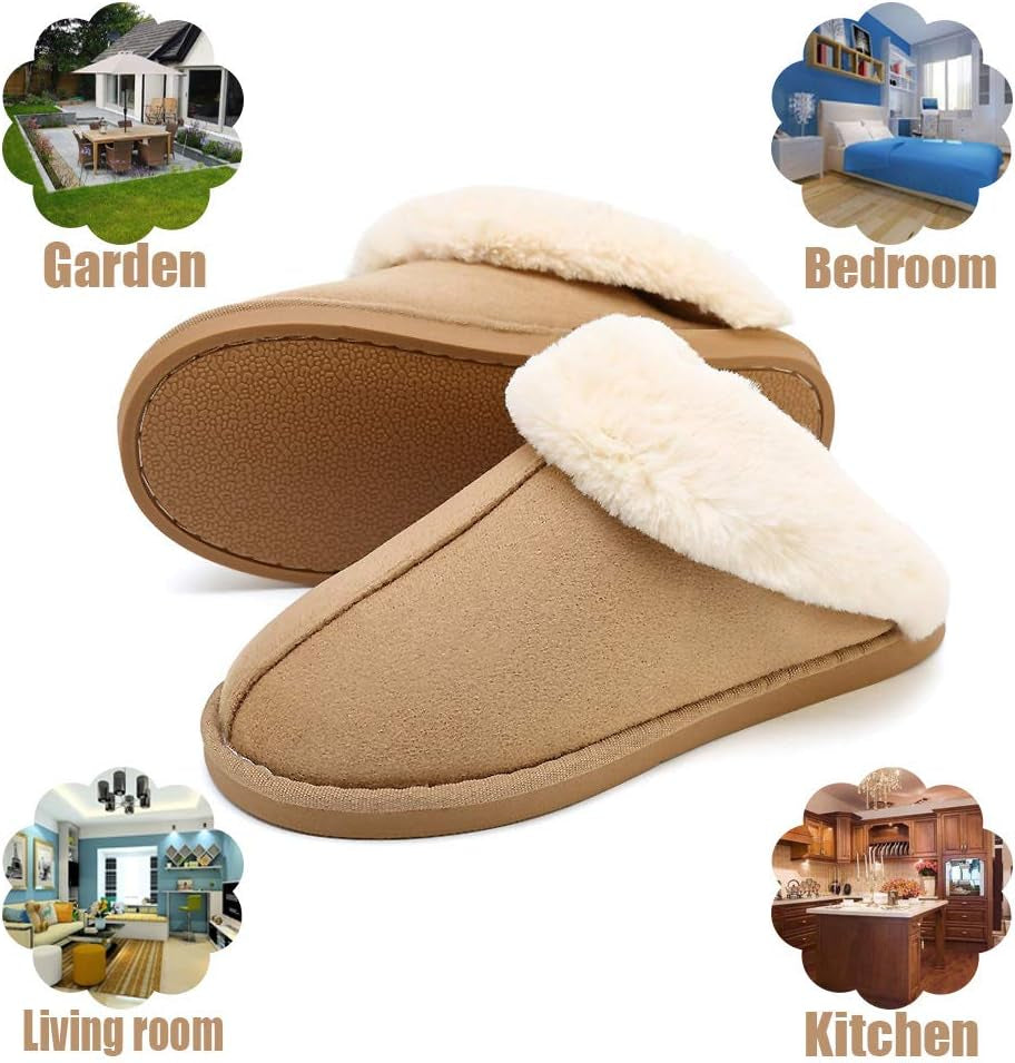 Women's Fur Slippers - Ladies' Indoor/Outdoor House Shoes with Anti-Slip Sole