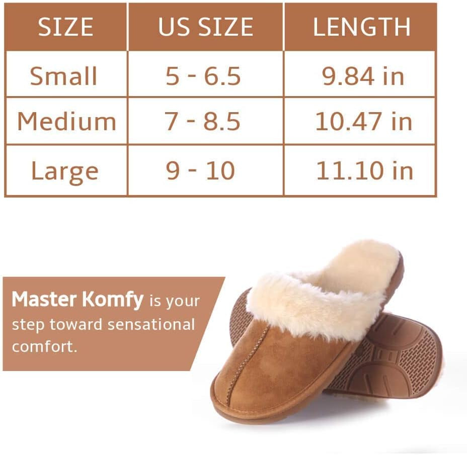 Women's Faux Fur Scuff Slippers with Anti-Skid Rubber Sole for Indoor and Outdoor Use (Camel, Small)