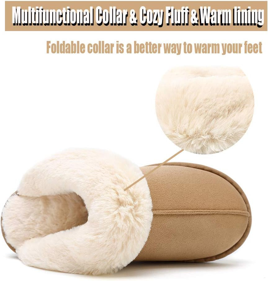 Women's Fur Slippers - Ladies' Indoor/Outdoor House Shoes with Anti-Slip Sole