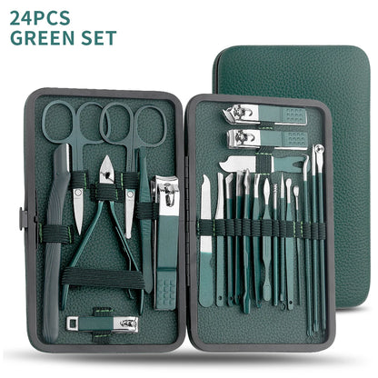 Green 7/13/24 Pcs Stainless Steel Nail Cutter and Pedicure Scissors Set - Portable Manicure and Pedicure Tool Nail Clipper Set