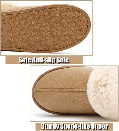 Women's Fur Slippers - Ladies' Indoor/Outdoor House Shoes with Anti-Slip Sole