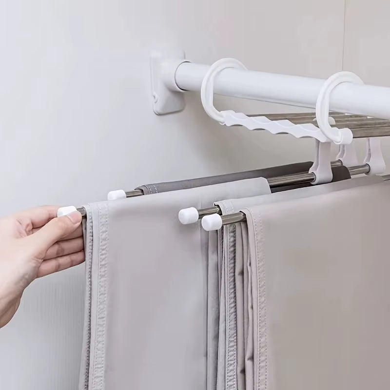 5In1 Magic Trouser Rack Hangers Stainless Steel Folding Pant Rack Tie Hanger Shelves Bedroom Closet Organizer Wardrobe Storage