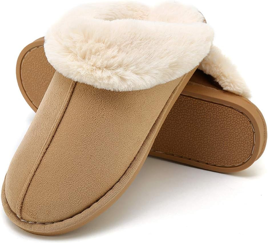 Women's Fur Slippers - Ladies' Indoor/Outdoor House Shoes with Anti-Slip Sole