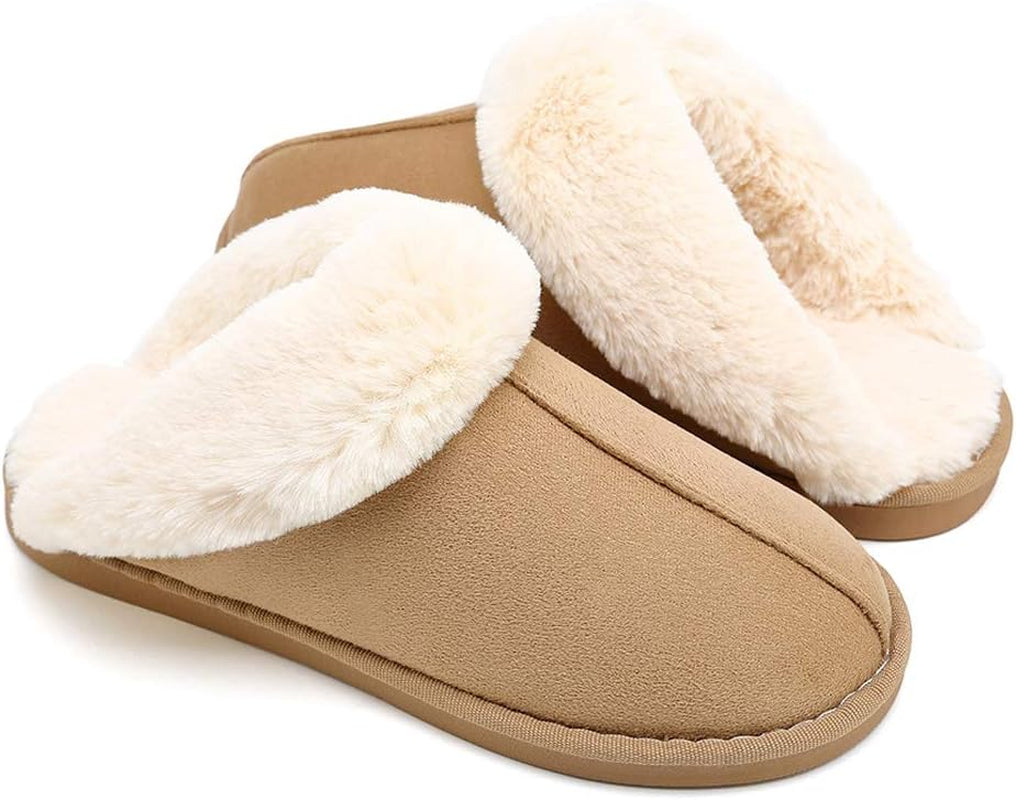 Women's Fur Slippers - Ladies' Indoor/Outdoor House Shoes with Anti-Slip Sole