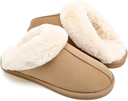 Women's Fur Slippers - Ladies' Indoor/Outdoor House Shoes with Anti-Slip Sole