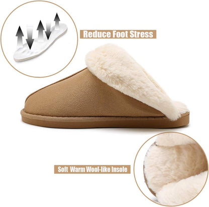 Women's Fur Slippers - Ladies' Indoor/Outdoor House Shoes with Anti-Slip Sole