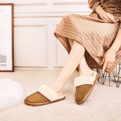 Women's Faux Fur Scuff Slippers with Anti-Skid Rubber Sole for Indoor and Outdoor Use (Camel, Small)