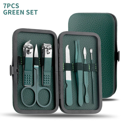 Green 7/13/24 Pcs Stainless Steel Nail Cutter and Pedicure Scissors Set - Portable Manicure and Pedicure Tool Nail Clipper Set
