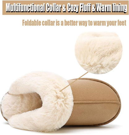 Women's Fur Slippers - Ladies' Indoor/Outdoor House Shoes with Anti-Slip Sole